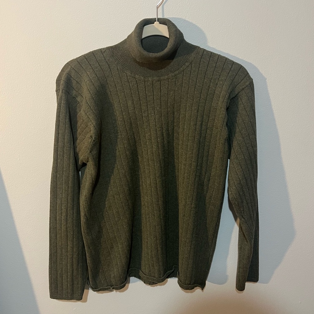 Robert Scott Ltd Forest Green Ribbed Turtleneck Size Large 100% Cotton